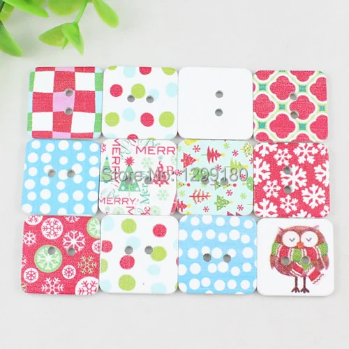 100pcs/lot Wholesale Mixed color Pattern Lead-free Square Wooden Button Beads 25x25mm (K00339) | Украшения и аксессуары