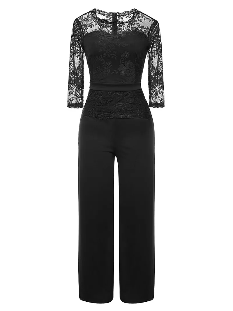 Элегантный Прозрачный черный кружевной комбинезон женские комбинезоны