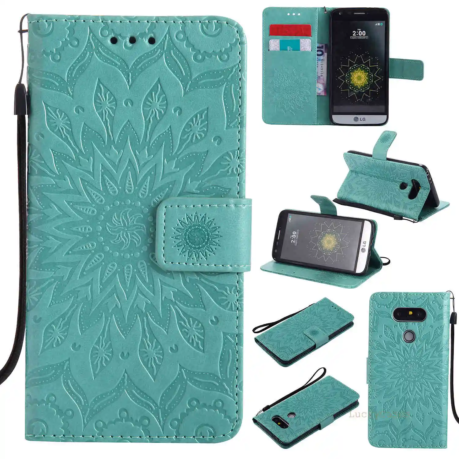 Тиснением Защита от солнца цветочного 2 слота для карт Бумажник кожаный чехол с