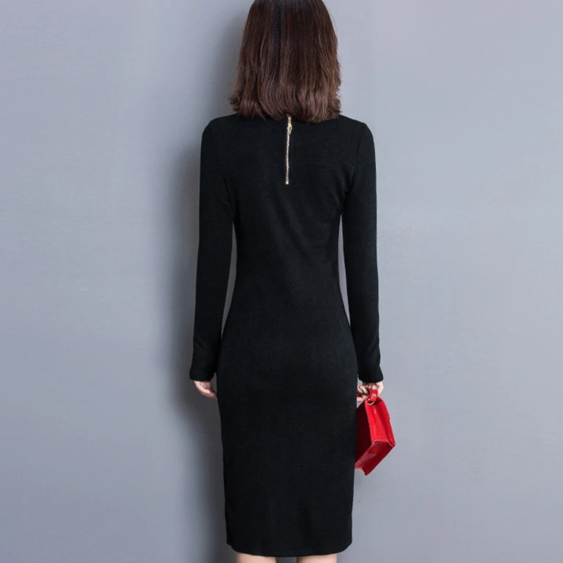 Sheath Sexy Dress Women Cashmere Knitted Dresses Female Sweater Slim Long Sleeves Elastic Knitwear Autumn Spring WLP257 | Женская одежда