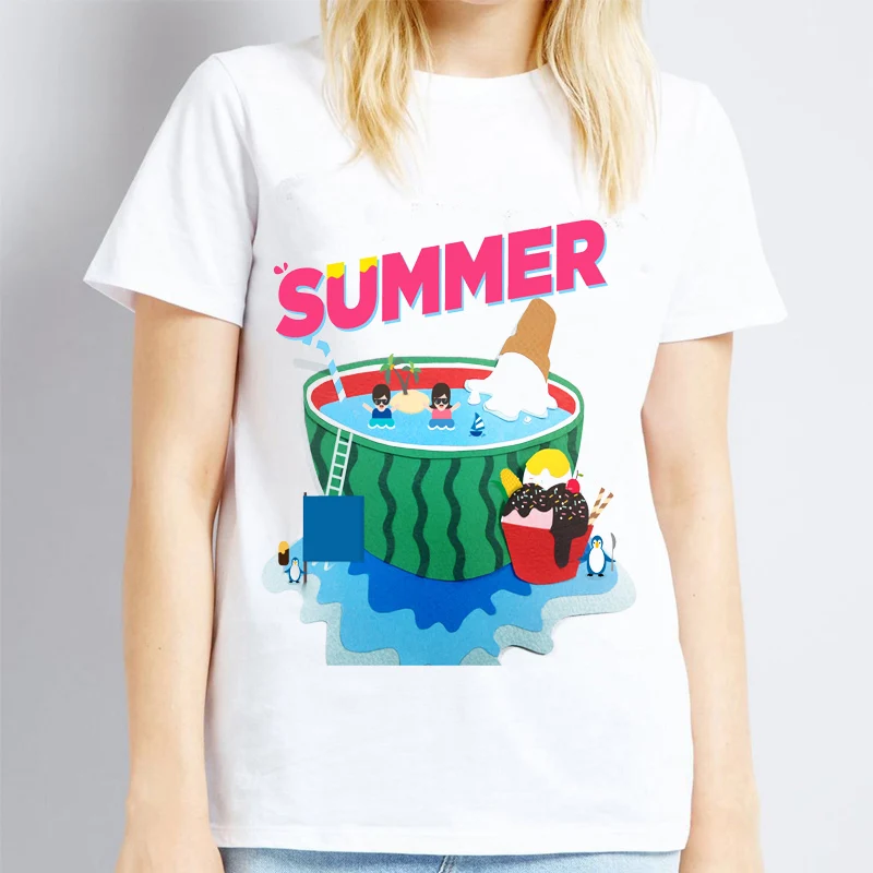 Новое поступление плюс Размеры Летняя мода арбуз короткий рукав с милым принтом