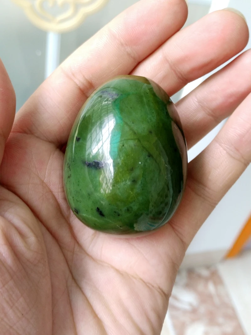 Йони яйцо, натуральный жадеит под змеиную кожу; яйца полированная Chlorophane массаж Чакра Исцеление Камень «reiki» яйцо, 35x50 мм