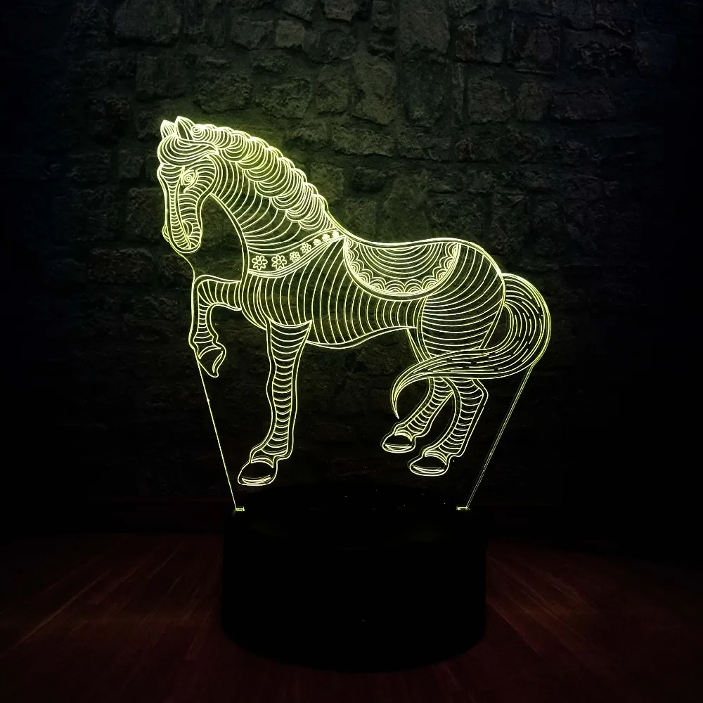 Новинка 3D светодиодный настольная лампа Pentium horse 7 смена Цветов RGB Ночник