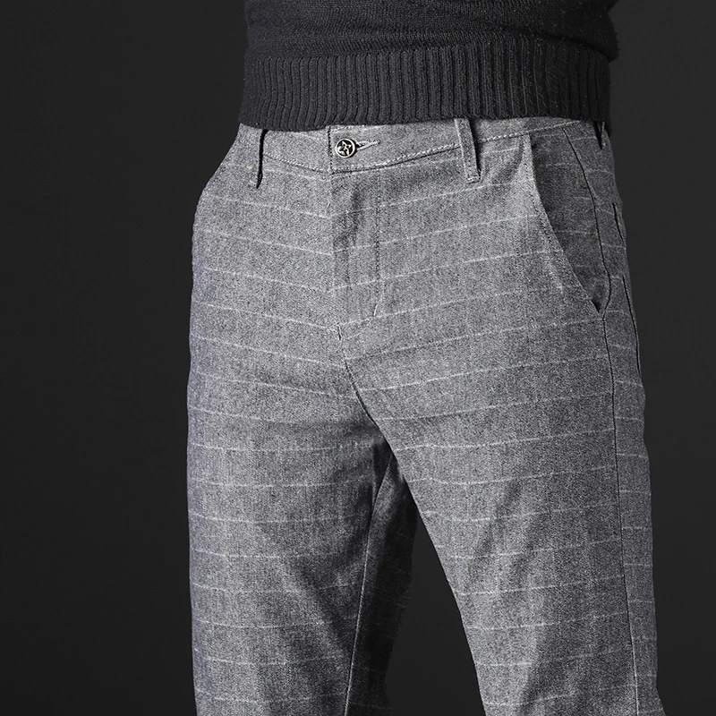 Брюки мужские Стрейчевые в клетку модные повседневные приталенные штаны