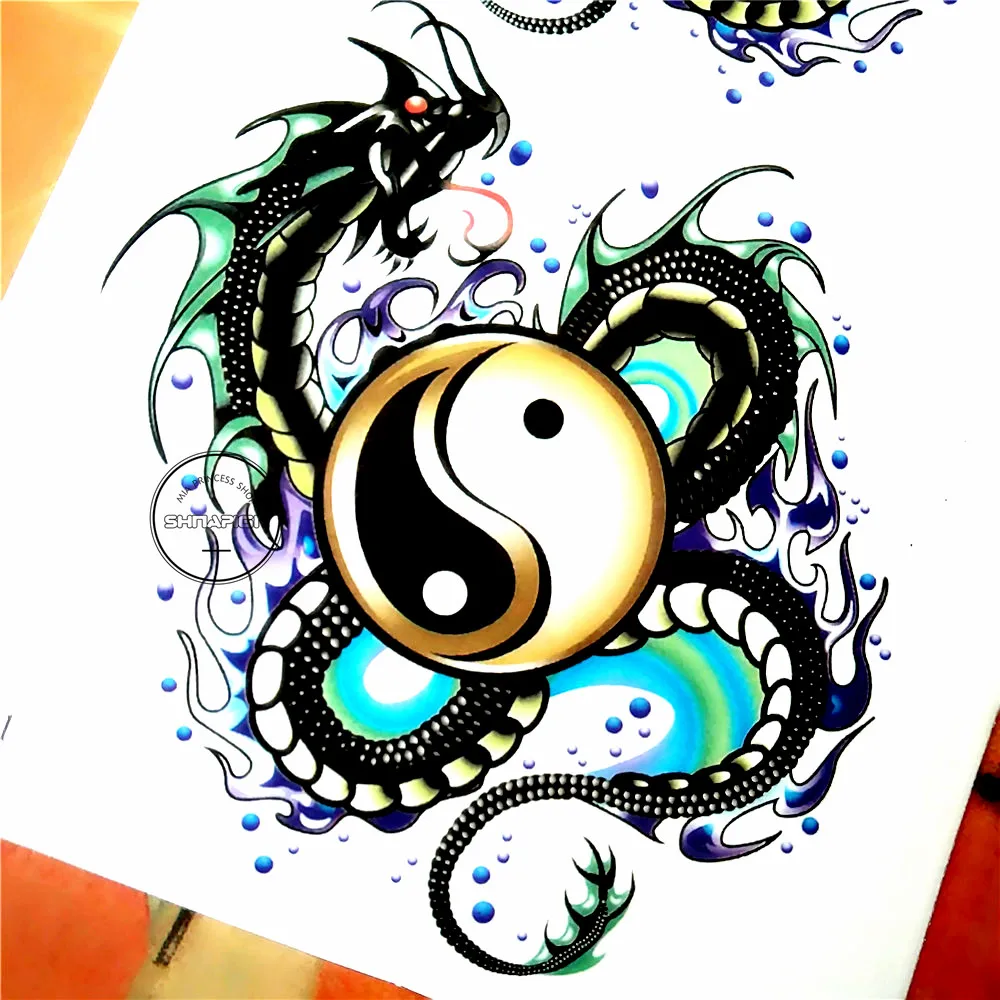 Временная татуировка SHNAPIGN Yin Yang Taichi Dragon боди арт наклейка с флеш татуировкой s 17*10