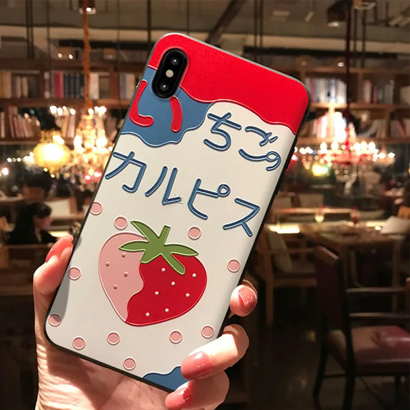 С клубничками, лето рельефный чехол для телефона для iPhone XS 11 Pro MAX XR Капа Симпатичные, из мягкого ТПУ для задней крышки для iPhone X, 8, 7, 6 S, 6 Plus