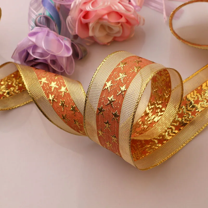 6cm 1yards Аксессуары для творчества, лента с проволочным краем, Жесткая сетка, лента, Золотая и Серебряная лента, декоративная подарочная коробка с деревом, упаковка с бантом - Цвет: 6cm 1yards