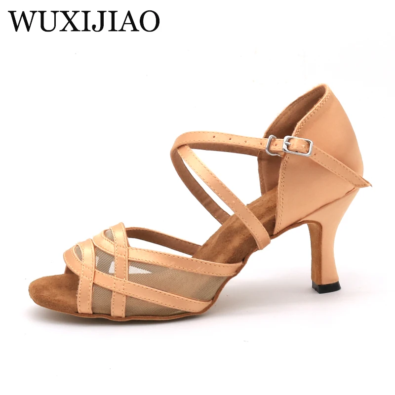 WUXIJIAO 2018 Новый атласная Бальные Танцы обувь кожа/черный мягкая подошва Латинской
