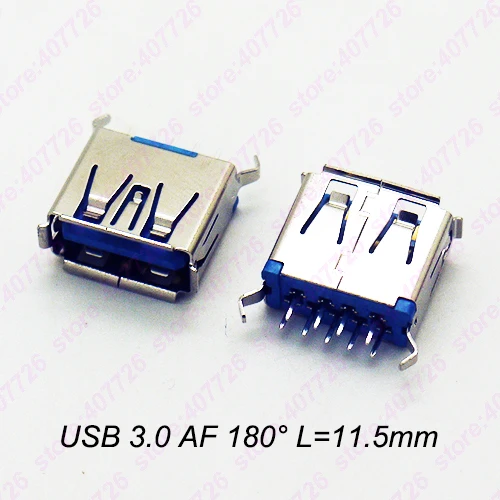 10 шт. гнездовой разъем USB 3 0 Jack 180 градусов 2 изогнутые ножки L = 11 5 мм DIP h-скорость