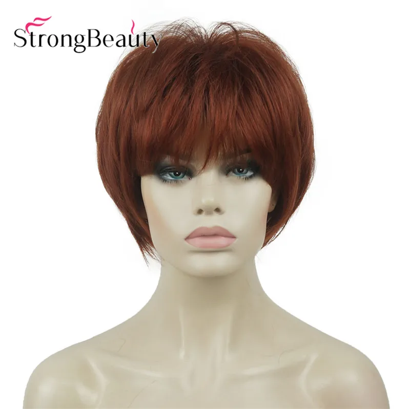 StrongBeauty короткие прямые парики мягкие волосы слоистые локоны Омбре блонд/Красный синтетический парик