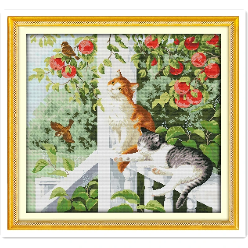 Две кошки DIY домашний декор картины Счетный принт на холсте DMC 14CT 11CT китайский