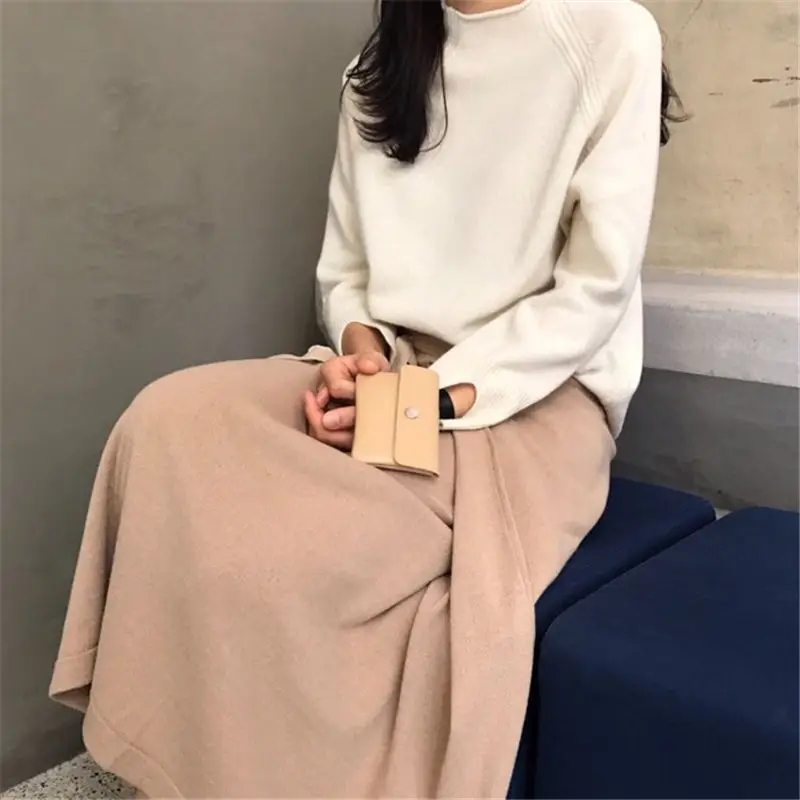 Hzirip Korean Knitted Sweater 2019 Autumn Winter Wild Pullover Girls Tops Fashion Split Warm Slim Solid Casual Clothing | Женская одежда