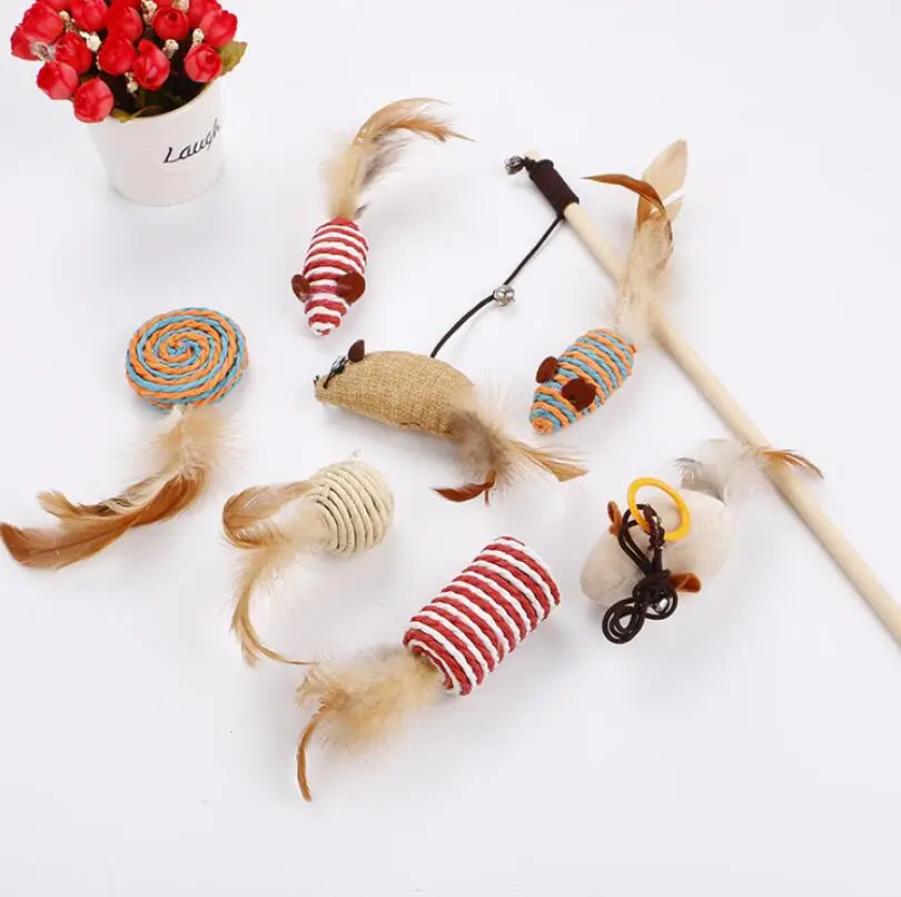 

8PCS/Set Toys Variety Pack Cats Funny Mouse Catnip Sisal Balls Gift Value Feather Stick Sets For Small Cat Pet Supplies Toys Set