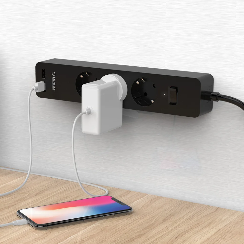 ORICO USB Smart Мощность розеток 4000 w с клеем доска разъем 2 AC 5AC точек 2 Зарядка через usb Порты для офис plug