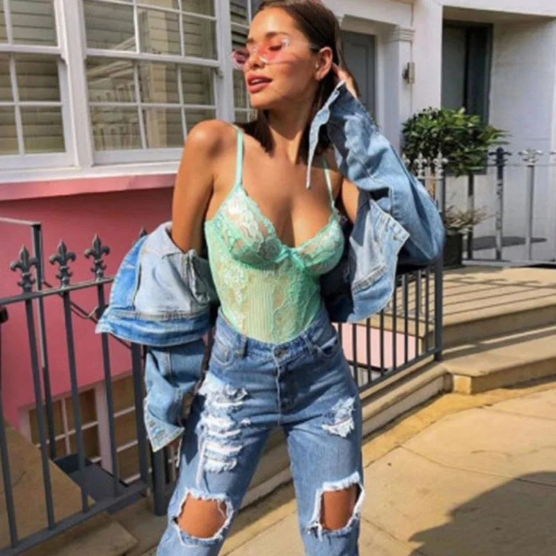 mint green Криптографический неоновый розовый Классический Тонкий кружевной комбинезон женский сексуальный сетчатый комбинезон с открытой спиной и бретельками костюм с высокой посадкой стринги Лидер продаж - Цвет: mint green
