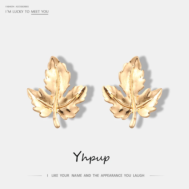 Yhpup Small Zinc Alloy Leaf Stud Earrings Charms Golden Statement Fashion Stylish Pendientes Mujer Moda 2019 Wedding | Украшения и