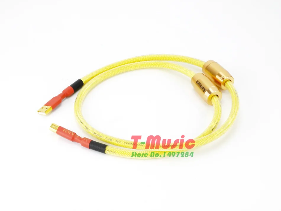 1 шт HiFi аудио Tpye A-B 4N посеребренный медный usb-кабель с двойным анти-помех магнитное кольцо, желтый