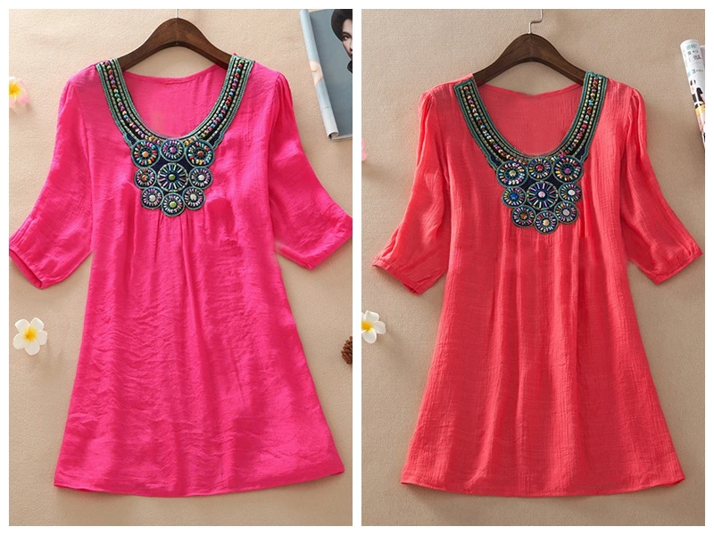 7 цветов модная Женская Длинная блузка с бисером большие размеры женская