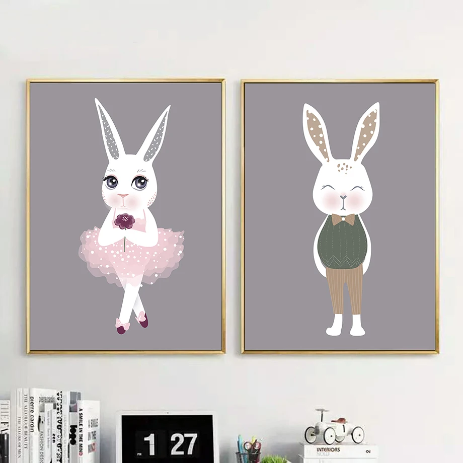 ASAPFOR Принцесса кролик Холст Живопись стены Искусство печать и постеры Kawaii Кролик