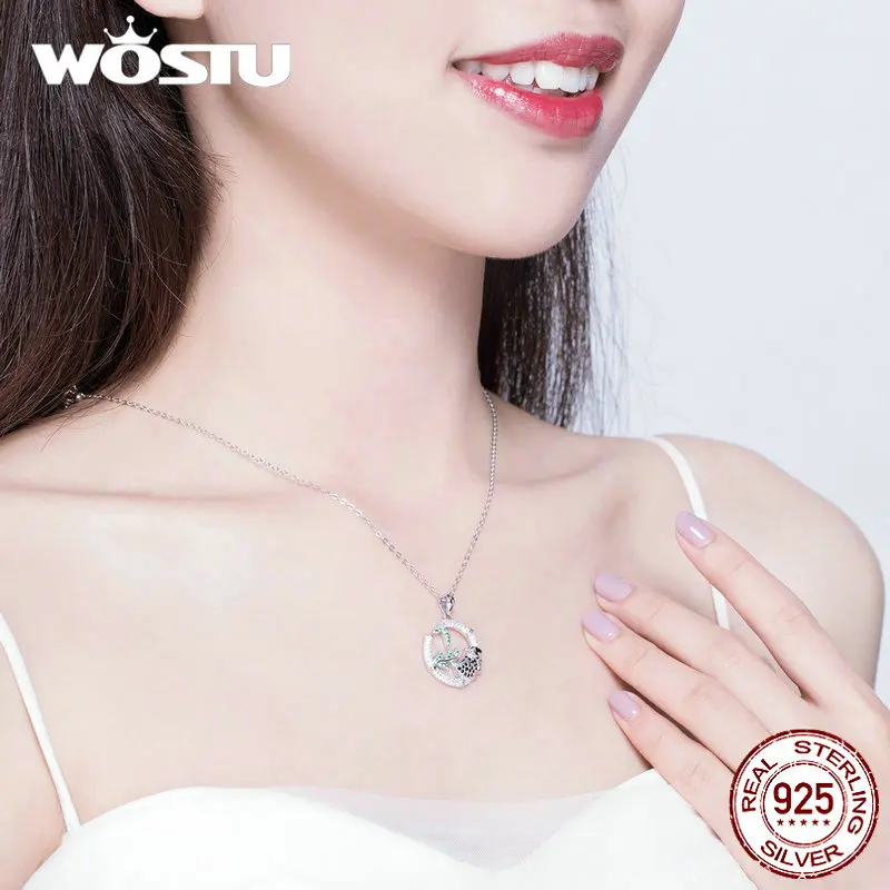 WOSTU 2020 новый дизайн Бамбук & колье с изображением панды подлинное 925 пробы