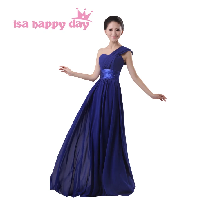 Женское шифоновое платье на одно плечо без рукавов синее вечернее праздничные