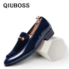QIUBOSSМужские модельные туфли; модная мужская деловая обувь в британском стиле; кожаные черные, Синие слипоны; деловая Свадебная обувь; большие размеры; простой стиль