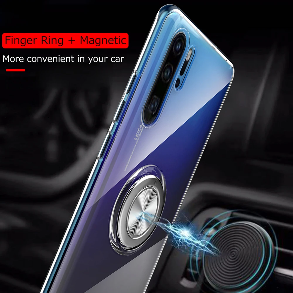 Магнитный чехол с металлическим кольцом для huawei p30 lite p30 Pro Mate30 Nova4, силиконовый чехол для huawei p20 pro p20 lite, прозрачный чехол