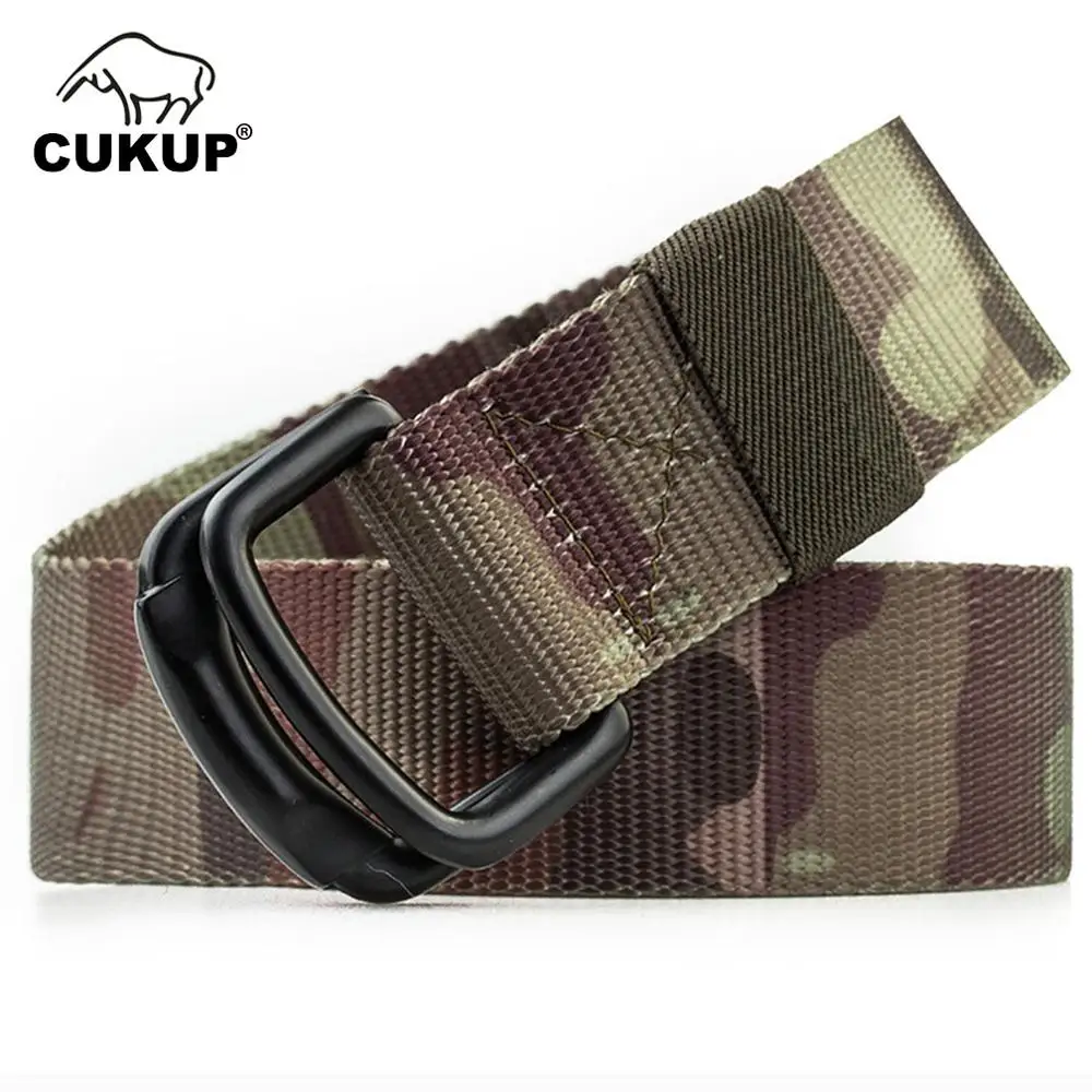 CUKUP 2022 Double Circular Resistant Alloy Buckle Metal Belt Casual Camouflage Nylon Belts Jeans 3.8cm Wide Accessories BCBCK123