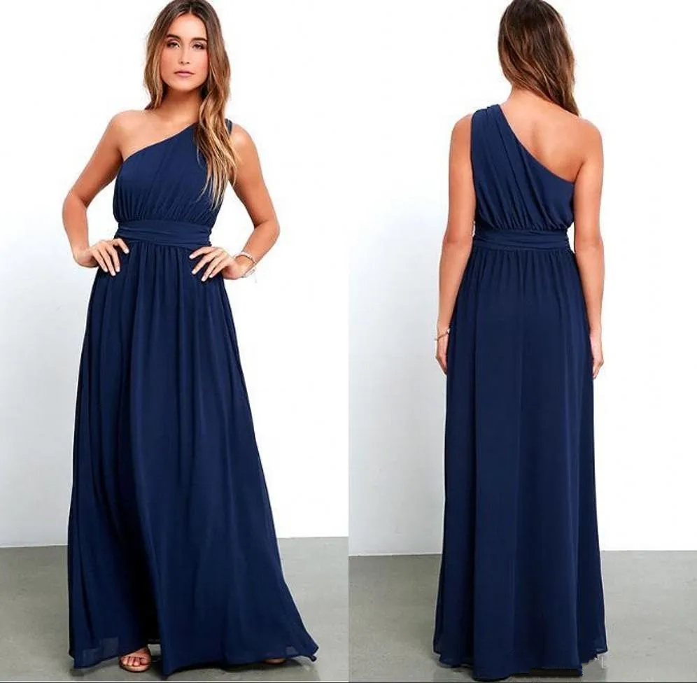 2017 Элегантный Стиль Длинные Одно Плечо Рукавов Платье Невесты Лиф Темно Синий