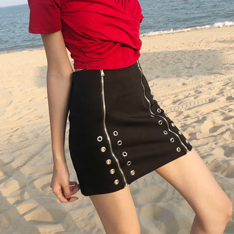 BGTEEVER Bodycon High Waisted Side Zipper Metal Holes Mini Skirts Women Slim Short Pencil Summer 2018 Casual Bottoms | Женская одежда