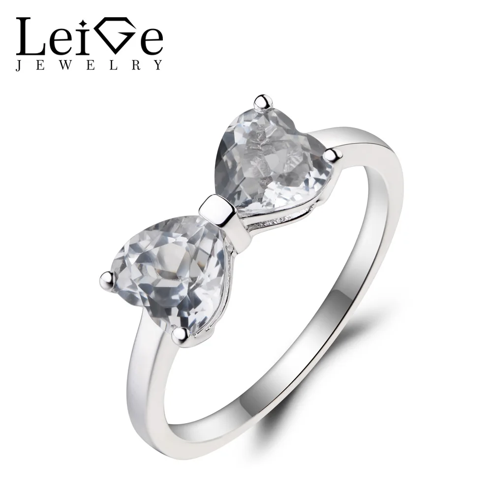 

Leige Jewelry Natural White Topaz Ring November Birthstone Promise Rings Solid 925 Sterling Silver Heart Cut Gemstone for Her