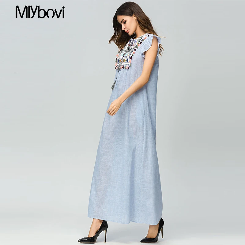 Женщины мусульманское платье Oveisize 2XL Лоскутная Повседневная Макси длинное