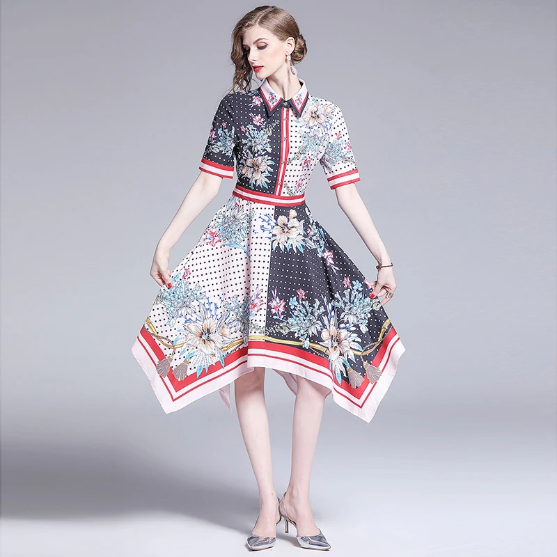 2019 новые женские платья с принтом платье Выходное рукавом отложным воротником |