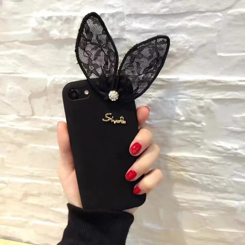 Korean Warm Cute Rabbit Ear Plush soft tpu Phone Case for Iphone 6 6s 7 plus Cartoon Smile Face Back Cover |
