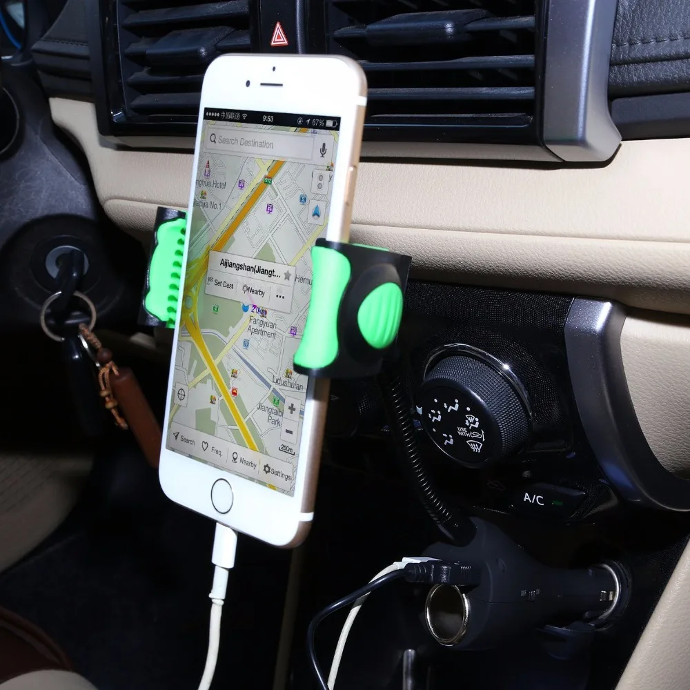 Universal Car Phone Holder Mount with USB Charger Cigarette Lighter Cradles for iPhone Samsung Nokia HTC Xiaomi 3.5-6.3&quot Phones |
