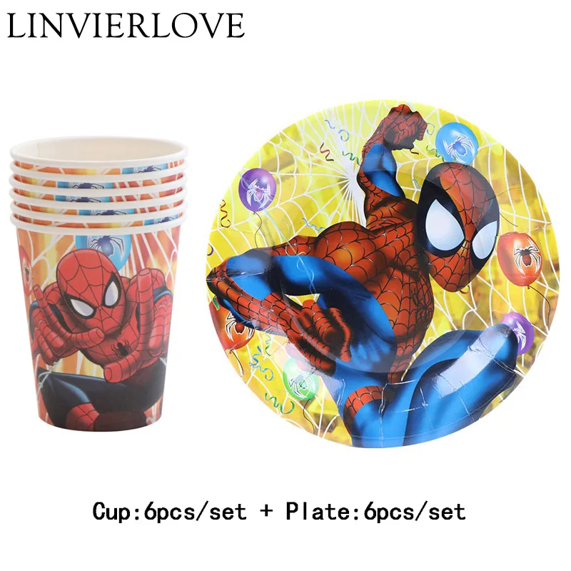 Plate and Cup 12pcs 12 шт. новые бумажные чашки Человека-паука+ тарелки Свадебные украшения на день рождения розовый фестиваль для детей столовая посуда все для праздника - Цвет: Plate and Cup 12pcs