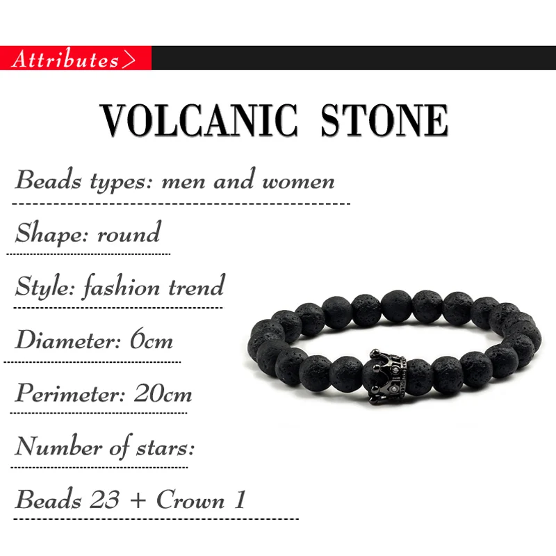 Горячая корона чакра браслет со шлемом вулканического из лавового камня с