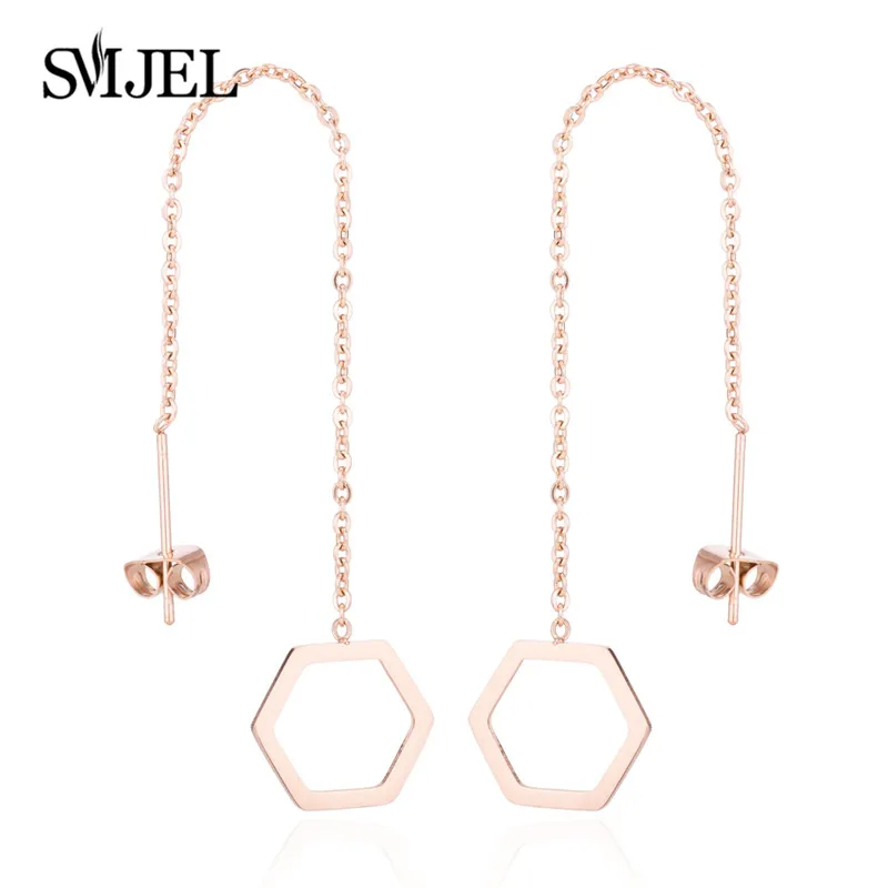 Rose GED171 SMJEL корейский, геометрической формы, висячие серьги для женщин, длинные серьги из стали, висячие серьги с кисточкой для девочек - Окраска металла: Rose GED171