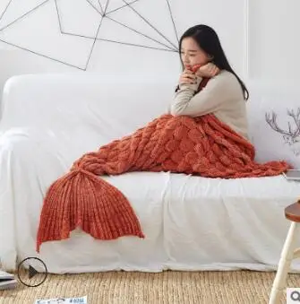 130CM Orange Рождественские подарки пледы Русалочий хвост рыбья чешуя вязанные забавные спальные мешки два размера пляжное одеяло LZ915 - Цвет: 130CM Orange