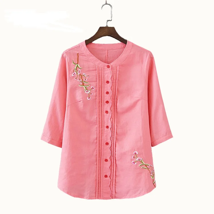 Большие размеры вышивка блузка рубашка хлопок лен женские блузки Camisas Femininas