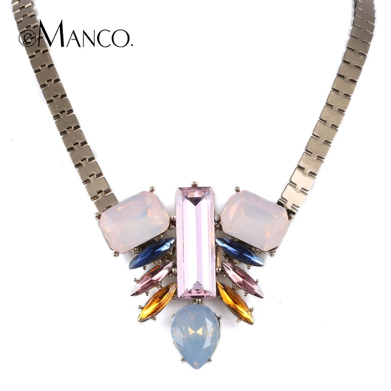 Золото корея цепи ожерелье красочные кристалл кулон себе ожерелья eManco новое