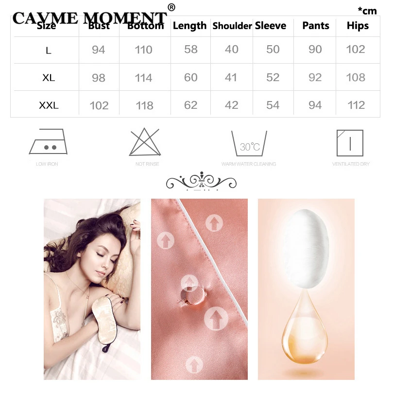 CAVME 2019 Summer Plus Size Silk Pajama Sets for Women Ladies Luxury Pyama Set 2 Pieces Full Sleeve Homeclothes Sleepwear