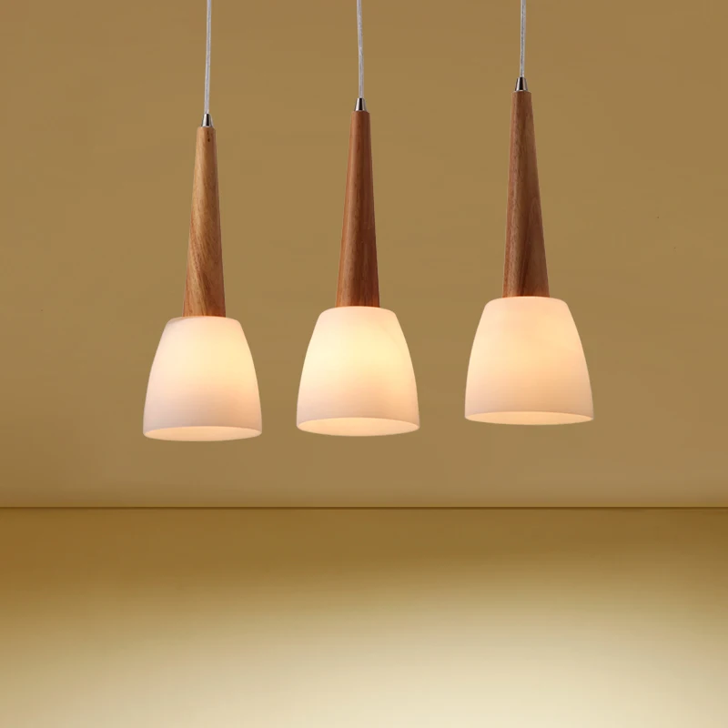 Simple restaurant pendant lights living room dining bar 1/3 heads wood creative fashion white glass lampshade pendant lamps ZA