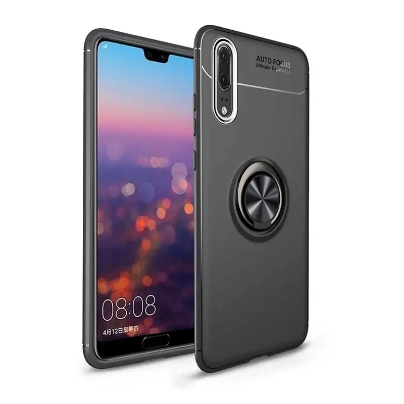 Магнитный чехол с кольцом на палец для huawei p10 p20 p30 мягкий из ТПУ держателем задняя