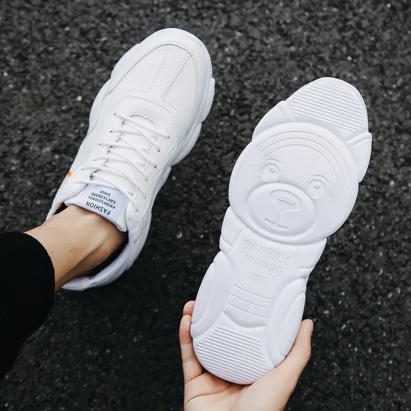 Мужские кроссовки с медведем модные из искусственной кожи в Корейском стиле