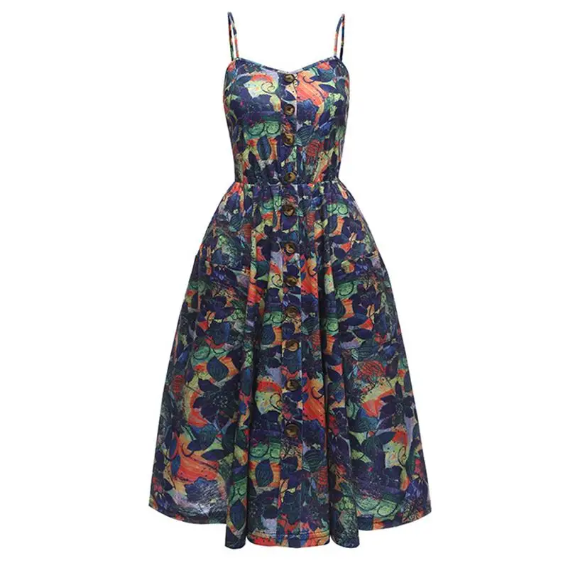 Женское платье с цветочным принтом Boho летнее миди на тонких бретельках открытой