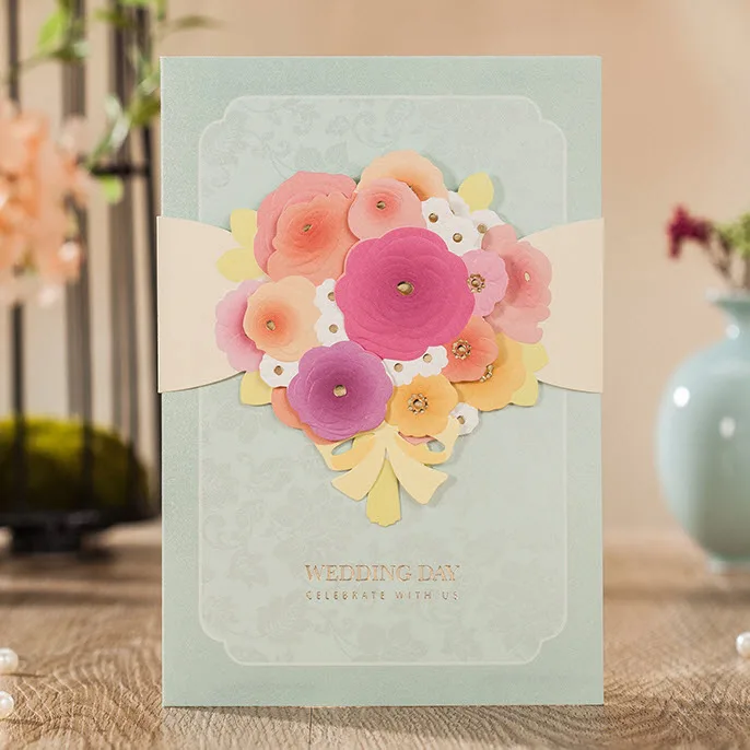 50 шт. светло голубой цвет цветы связать Свадебные Приглашения карты Wishmade cw7001|flower