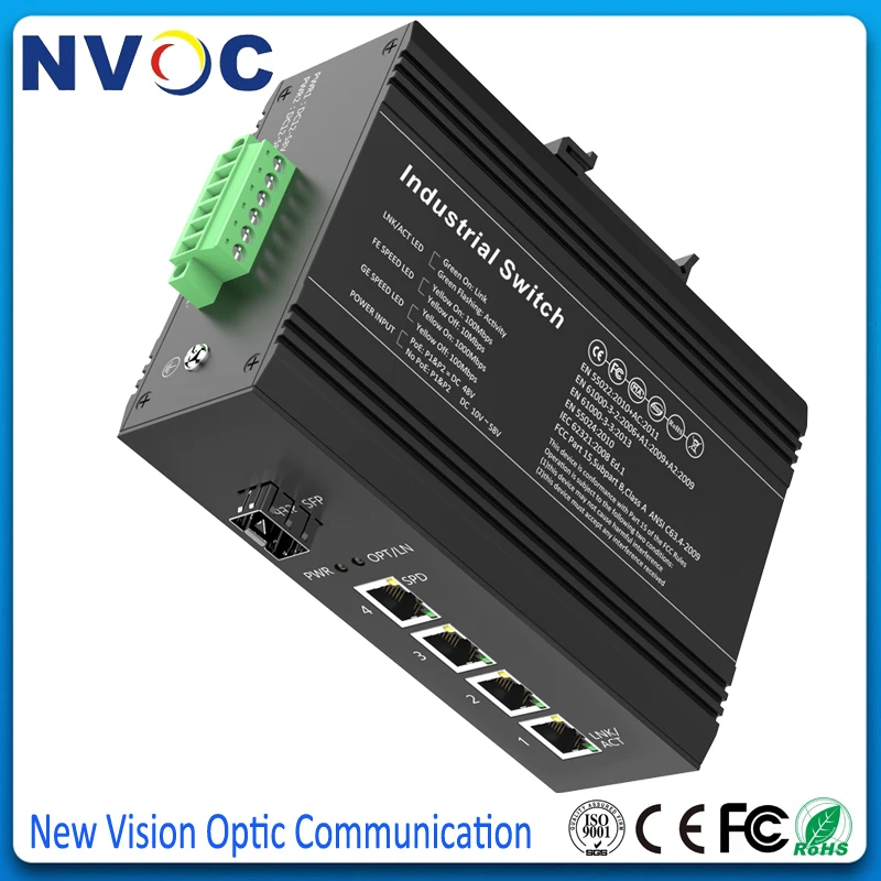 10/100 м 1SFP слот + 4RJ45 неуправляемый промышленный волоконно-оптический