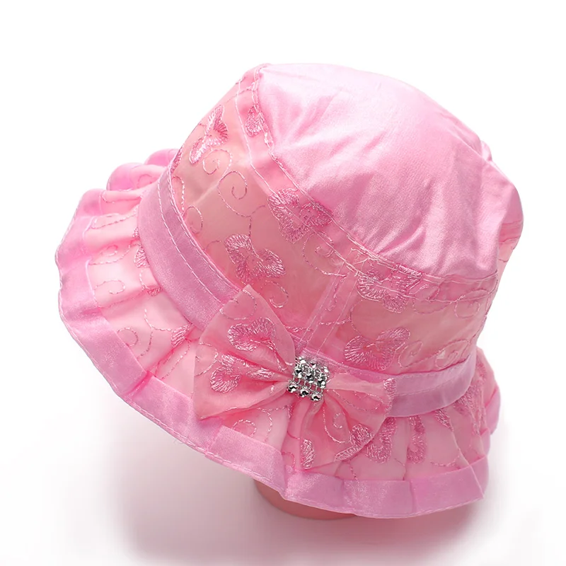 Cute Panama Hats For Girls Lace Princess Bucket Hat Bow Baby Girl Caps Embroidery Sun Cap Spring Summer Accessories | Детская одежда и