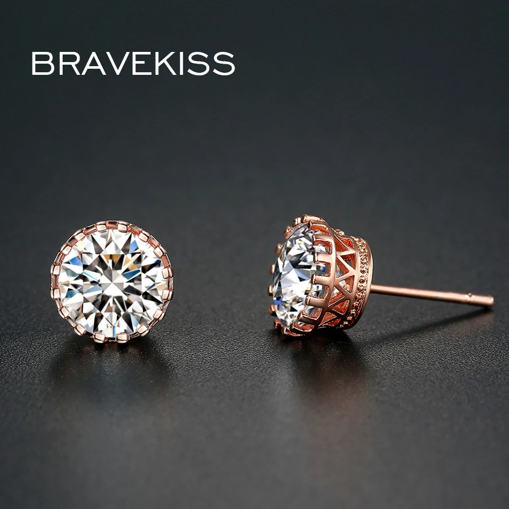 BRAVEKISS круглые серьги гвоздики ПАВЕ женские из циркония в виде Розы модные